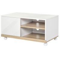 HOMCOM Dulap pentru TV Tip Cărucior cu 1 Ușă și 2 Compartimente Deschise, 80x45x39,5 cm, Alb