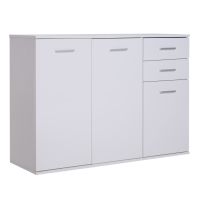 HOMCOM Dulapior Multifuncțional cu 3 Uși și 2 Sertare, Design Modern, Lemn Granulat, Alb, 106x35x76cm | Aosom Romania