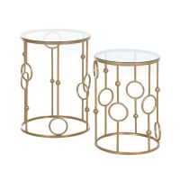 HOMCOM Set 2 Mese de Cafea, Design Modern, Metal și Sticlă, Auriu | Aosom Romania