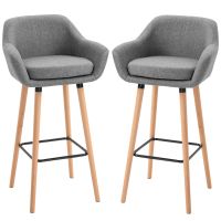 HOMCOM Set 2 Scaune de Bar Moderne cu Pernă Confortabilă Lemn și Înveliș din Țesătură Gri 55x48x100 cm | Aosom Romania