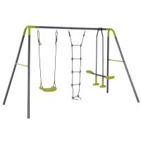 HOMCOM Stand pentru Copii 3 în 1 cu Leagăn, Leagăn Dublu și Scară de Cățărat, 215/295x138x175 cm, Verde | Aosom Romania