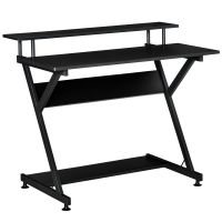 HOMCOM Suport PC cu Spațiu de Economisire, Pupitru pentru Computer de Birou cu Raft Monitor Înălțat, din Lemn, 100x60x85.5cm, Negru | Aosom Romania