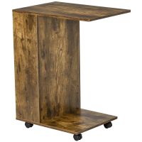 Măsuță de Salon și Noptieră HOMCOM în Formă de C, cu Raft și Compartiment Lateral, Roti cu Frână, Design Rustic, Lemn Maro, 60x40x70cm | Aosom Romania