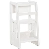 Scara pentru Copii Turn Montessori, Înaltime Reglabila 3 Nivele, HDPE Inodor, 47x47x90cm, Alb HOMCOM | Aosom RO