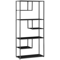 Biblioteca cu 7 nivele din PAL si otel pentru sufragerie, dormitor si birou, 83x34x180 cm, negru HOMCOM | Aosom RO