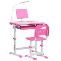 HOMCOM Bancă de Școală cu Scaun pentru Copii 6-12 Ani, Înălțime Ajustabilă, cu Lampă LED, Roz | Aosom Romania