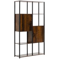 HOMCOM Bibliotecă Stil Industrial Modern cu 4 Rafturi și 2 Dulapuri, Design din Metal și Lemn, 90x30x159.5 cm, Negru și Maro | Aosom Romania