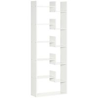 HOMCOM Biblioteca moderna cu 6 etaje cu 11 rafturi deschise din MDF si PAL, mobilier biblioteca pentru studiu si sufragerie, 61x21,6x162,6 cm, alb