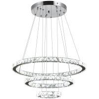 HOMCOM Candelabru LED Cristal cu 3 Inele Reglabile, Iluminat Modern pentru Living, Plafonieră Decorativă Ф60x110cm | Aosom Romania