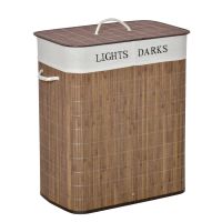 HOMCOM Coș de Rufe din Bambus Rezistent la Apă, 100L, 2 Compartimente, Manere Laterale din Frânghie, Design Elegant | Aosom Romania