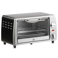 HOMCOM Cuptor Electric 10L 750W cu Temperatură Reglabilă 100°C-230°C și Timer, Grătar și Tavă Incluse, Argintiu Negru | Aosom Romania