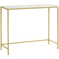 HOMCOM Masă Consolă de Hol din Oțel și Sticlă Calită, Design Modern, Picioare Reglabile, Alb și Auriu | Aosom Romania