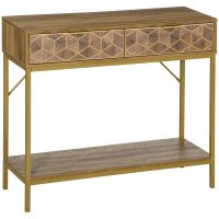 HOMCOM Masă Consolă Modernă cu 2 Sertare și Raft, Design Natural, Ideală pentru Canapea | Aosom Romania