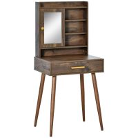 HOMCOM Masă de Toaletă din Lemn cu Oglindă, Sertar, 4 Rafturi, 60x45x134cm, Culoare Nuc | Aosom Romania