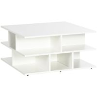 HOMCOM Mese de Cafea Pătrate pentru Living Modern cu Rafturi Multiple de Depozitare 70x70x36.5cm Alb | Aosom Romania
