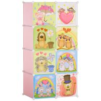 HOMCOM Mobilier Modular pentru Încălțăminte cu Decor Zoo, 8 Cuburi Roz din Plastic PP și Oțel, 74x47x144cm, Organizare Eficientă | Aosom Romania