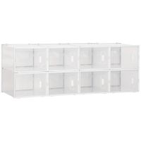 HOMCOM Mobilier pentru Încălțăminte cu Ventilație, 8 Cuburi din Plastic PP, Alb și Transparent, 28x36x21cm, Design Modern | Aosom Romania