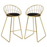 HOMCOM Set 2 Scaune Bar Înalte, Design Modern, Pernă Catifea, Poliester și Metal, Negru și Auriu, Confortabil | Aosom Romania