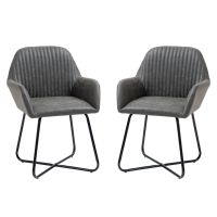 HOMCOM Set 2 Scaune Moderne Tapitate Imitație Piele Gri pentru Sufragerie Bucătărie sau Living 60x56.5x85cm | Aosom Romania