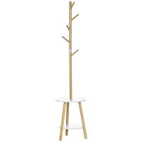 HOMCOM Set Cuier și Măsuță de Cafea Rotundă, pentru Hol, din MDF și Aluminiu, 39,5x39,5x171 cm, Culoare Lemn și Alb | Aosom Romania