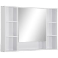 Kleankin Dulap cu Oglindă pentru Baie, Spațiu de Depozitare cu Rafturi, 100x15x70cm, Design Modern, Alb | Aosom Romania