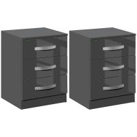 Noptiere Moderne HOMCOM Set 2 Piese cu 3 Sertare din PAL Gri 40x36x56cm pentru Spații Elegante | Aosom Romania