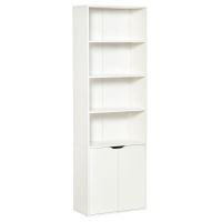 Biblioteca Moderna HOMCOM 4 Etajere cu Dulapior din Lemn cu 2 Usi, Mobilier Multifunctional pentru Living si Birou 59x29x180cm, Alba | AOSOM RO