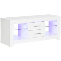 Comodă TV HOMCOM 55" cu LED 12 Culori, Telecomandă, Lemn, Etajere Sticlă, 120x40x50cm, Alb | Aosom Romania