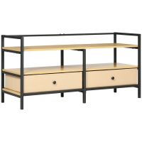 Comoda TV max 55" din PA si otel cu 2 rafturi pe 2 nivele si 2 sertare din material netesut, 120x40x59cm, culoare negru si lemn HOMCOM | Aosom RO