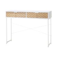 Consola Moderna HOMCOM cu 2 Sertare, Masa pentru Hol Metalica cu Structura Incrucisata, Masuta pentru Sufragerie, Alba
