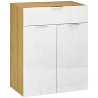 Dulap de depozitare HOMCOM cu sertar, dulap cu usa dubla si rafturi reglabile, bufet lucios pentru sufragerie, sufragerie, dormitor, alb si natural