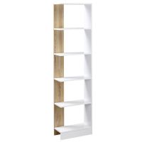 HOMCOM Bibliotecă de Perete cu 5 Rafturi și Dispozitiv Anti-Răsturnare din PAL 45x21x170 cm Alb Stejar | Aosom Romania
