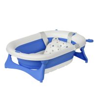 HOMCOM Cadă Pliabilă pentru Bebeluși 0-3 Ani, cu Indicator Temperatură și Pernuță, Albastru, 81.5x50.5x23.5 cm, Siguranță și Confort | Aosom Romania