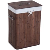 HOMCOM Coș de Rufe din Bambus cu Capac și Geantă Detașabilă, 40x30x60cm, Design Elegant în Maro | Aosom Romania