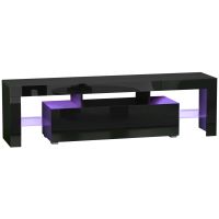 HOMCOM Comoda TV 65" max din MDF si sticla cu 3 compartimente deschise, un compartiment, lumini cu LED in 16 culori, negru | AOSOM RO