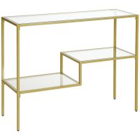 HOMCOM Consolă Aurie cu Masă de Cafea din Sticlă Temperată 100 cm, Rafturi de Depozitare, Design Elegant pentru Hol | Aosom Romania