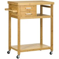 HOMCOM Cărucior de Bucătărie din Bambus cu 2 Sertare, 2 Rafturi, Suport Prosoape, Design Ergonomic 83x45x96cm | Aosom Romania