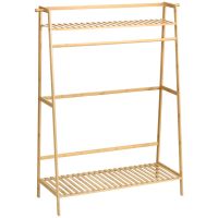 HOMCOM Cuier din Bambus pe 2 Nivele cu Bară și 2 Cârlige, Design Modern, pentru Hol, 114x40x139 cm, Lemn Natur | Aosom Romania