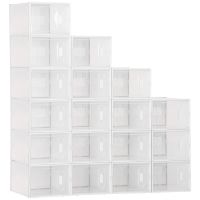 HOMCOM Dulap Dreptunghiular pentru Încălțăminte, Economisire Spațiu, 18 Cutii Transparente din Plastic PP, 25x35x19 cm | Aosom Romania