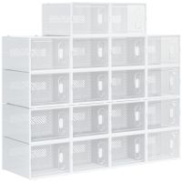 HOMCOM Dulap pentru pantofi modular cu orificii de ventilatie, 18 cuburi 28x36x21cm din plastic PP, alb si transparent | AOSOM RO