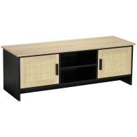 HOMCOM Dulap TV până la 60" cu Rafturi Deschise și 2 Dulapuri, Mobilier Living Stil Boho, Insertii Ratan, 120x40x42cm | Aosom Romania