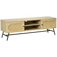 HOMCOM Mobilier TV până la 60" Centru Media cu Rafturi, Spațiu de Depozitare, Uși din Ratan, Design Contemporan | Aosom Romania