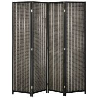 HOMCOM Paravan Separare Spațiu, 4 Panouri, Lemn și Bambus, 180x180x1.9cm, Negru și Maro | Aosom Romania