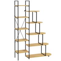 HOMCOM Raft Bibliotecă cu 10 Niveluri, Stil Industrial din PAL și Oțel, 111.5x32x170 cm, Negru și Lemn Natural | Aosom Romania