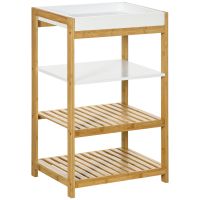 HOMCOM Raft Depozitare 4 Nivele, Tavă Detașabilă, Lemn Natural, pentru Baie/Sufragerie, 42.8x33x70cm | Aosom Romania