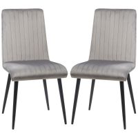 HOMCOM Set 2 Scaune Elegante pentru Dining, Catifea Gri și Picioare din Oțel, Confortabile, Suportă până la 120kg | Aosom Romania
