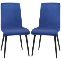 HOMCOM Set 2 Scaune Fără Brațe pentru Masa de Dining, Catifea Albastră, Design Modern și Confortabil | Aosom Romania