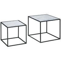 HOMCOM Set de 2 Mese Patrate, Blat din Sticlă Securizată, Cadru din Oțel, Design Modern, Alb | Aosom Romania
