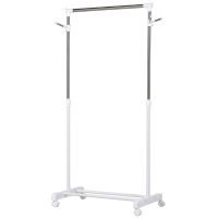 HOMCOM Suport de Haine din Oțel Inoxidabil, Reglabil pe Înălțime cu Bază de Depozitare și 4 Roți, 68,5x42x87-145 cm, Alb și Argintiu | Aosom Romania