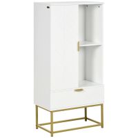 kleankin Mobilier de baie cu dulap si sertar, mobilier de baie modern cu etajera reglabila, 60x30x120cm, alb | AOSOM RO
